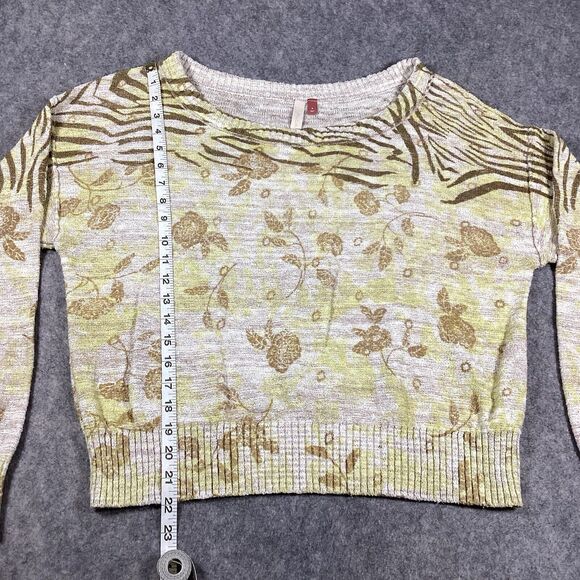 Pilcro Anthropologie Yellow Floral Print Size Small Ribbed Cuff Pullover Sweater - Picture 9 of 14